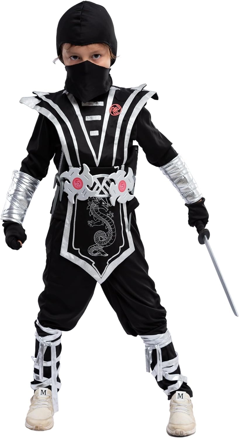 Spooktacular Creations Halloween Ninja Costume For Kids, Silver Boys Ninja Costume, Toddler Ninja Accessories Costume Set For Dr