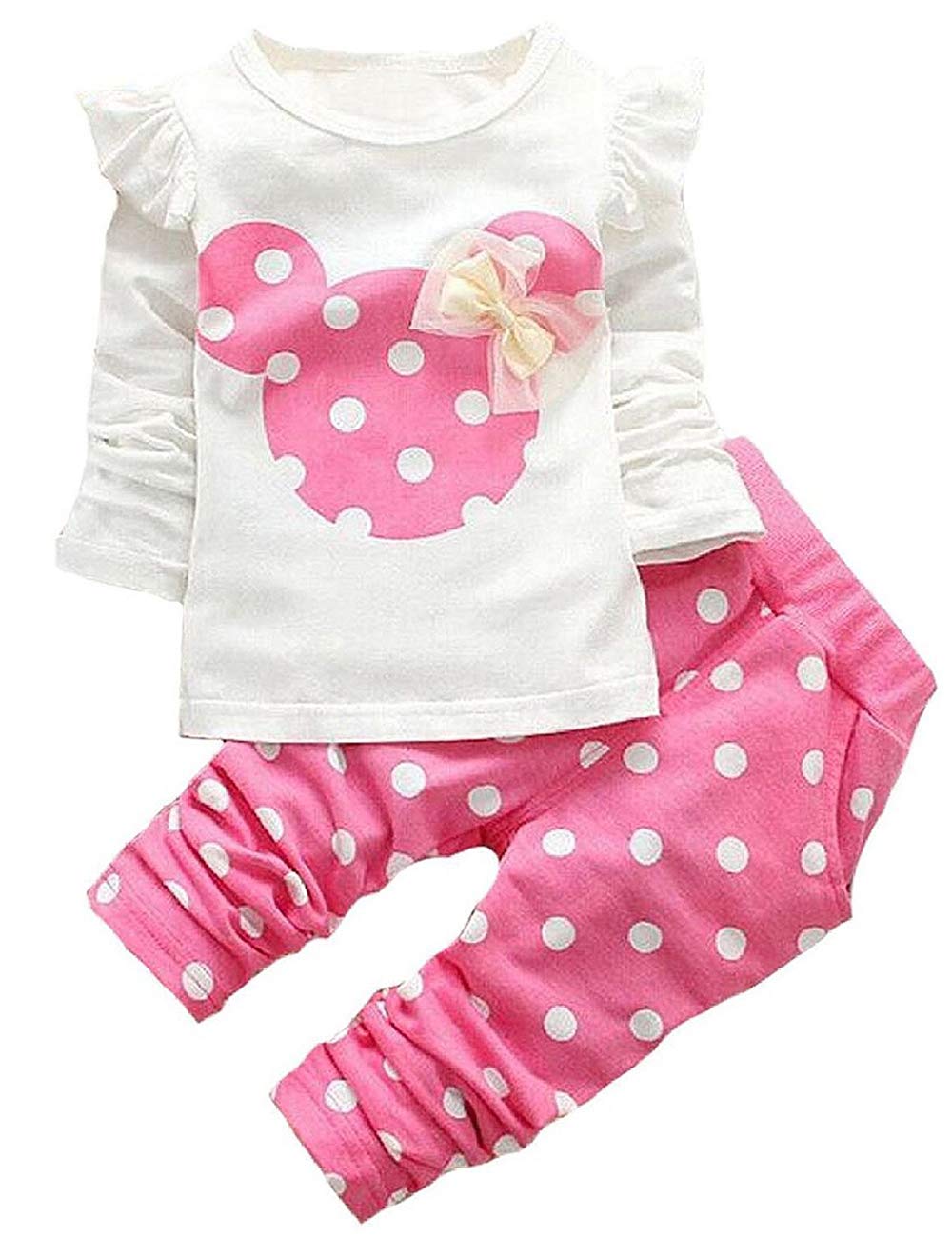 Avidqueen Cute Toddler Baby Girls Clothes Set Long Sleeve T-Shirt And Pants Kids 2Pcs Outfits (Whitepink, 3-6 Months)