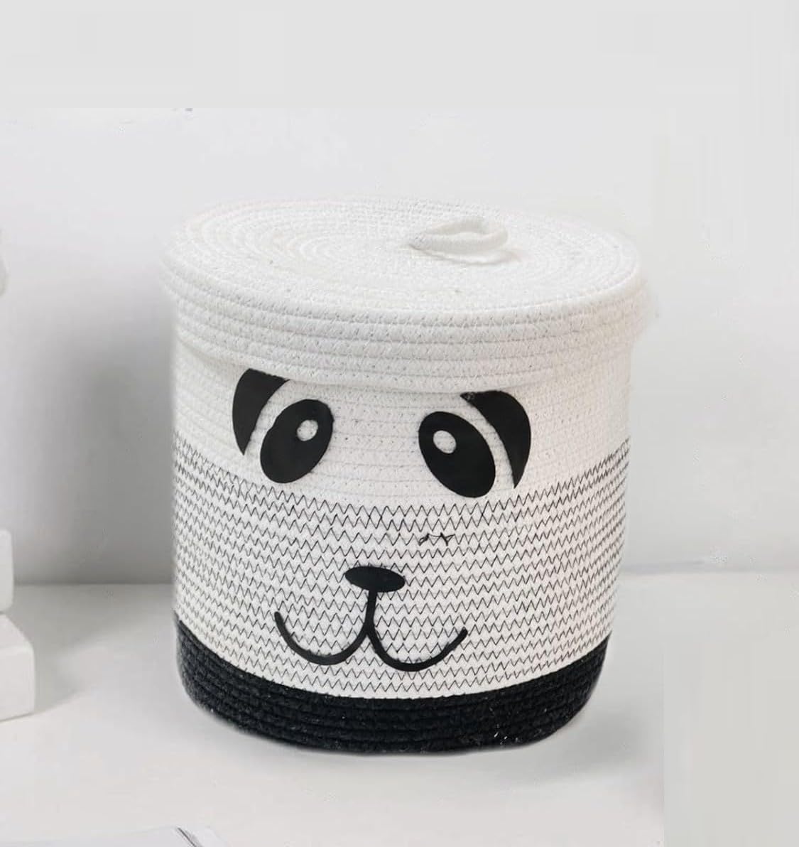 VELVET VIBE Kids Lid Baskets with Beautiful Characters Rope Baskets for Baby Diaper, Stuffed Animal Storage (Dog)