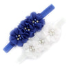 My Lello Baby Flower Headbands Fabric Beaded Trio Stretchy Elastic Pair (Royal/White)