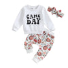 Ciycuit 3Pcs Baby Girl Football Outfits Letter Print Sweatshirt + Pants + Headband 0 6 12 18 24 Months Clothes 2-3T