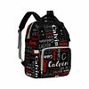 Artsadd Custom Name Diaper Bag For Mom, Personalized Black And Red Monogram Backpack With Stroller Straps Large Travel Shoulder