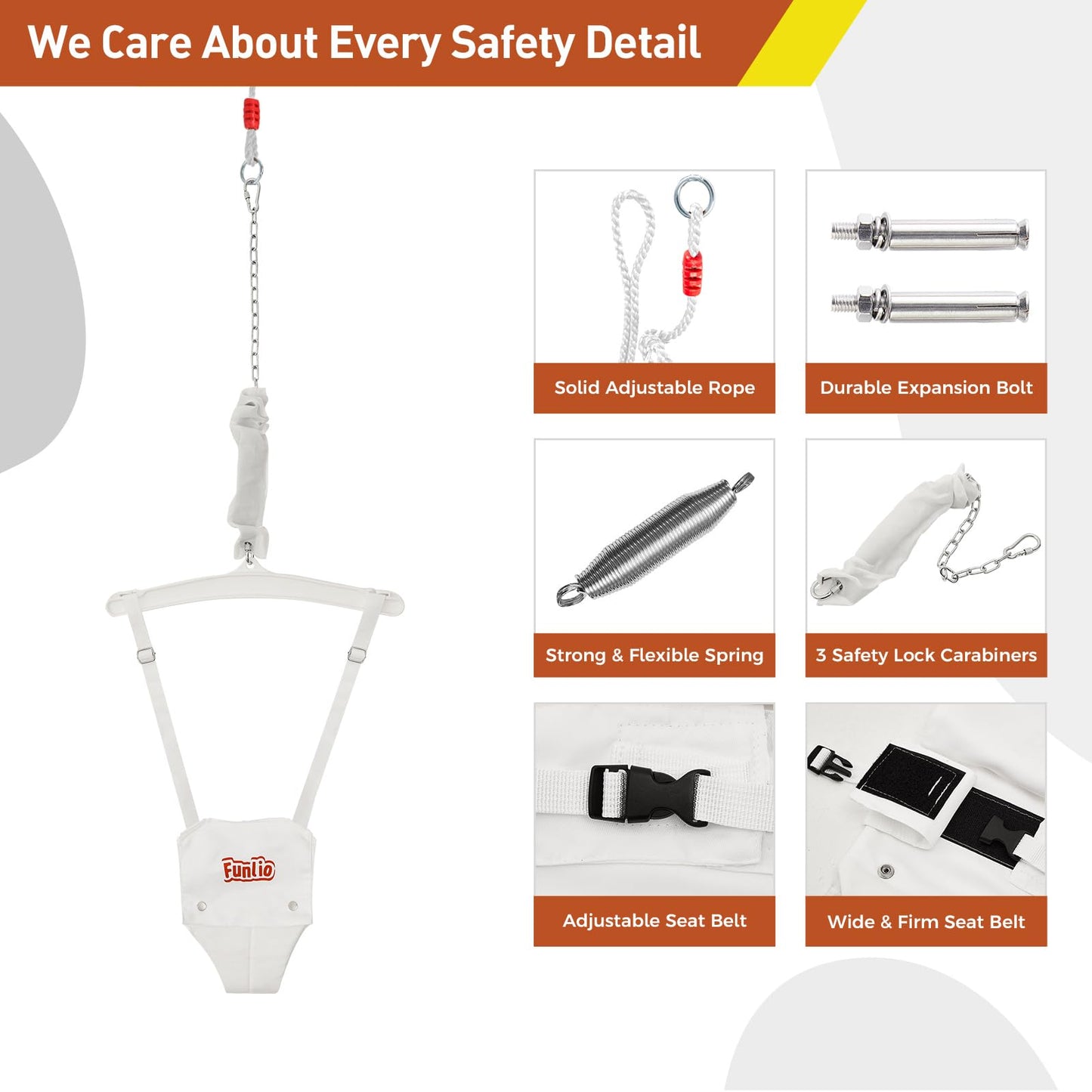 Funlio Baby Jumper With A Ceiling Hook For 6-24 Months, Infant Jumper Doorway With Adjustable Chain, Baby Door Jumper For Indoor