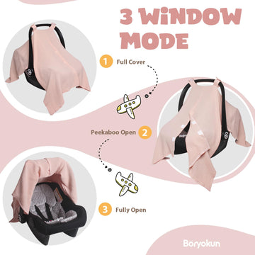Boryokun Muslin Car Seat Cover For Babies, Multi-Use Nursing Cover, Breathable Infant Car Seat Canopy For Newborn (Pink)