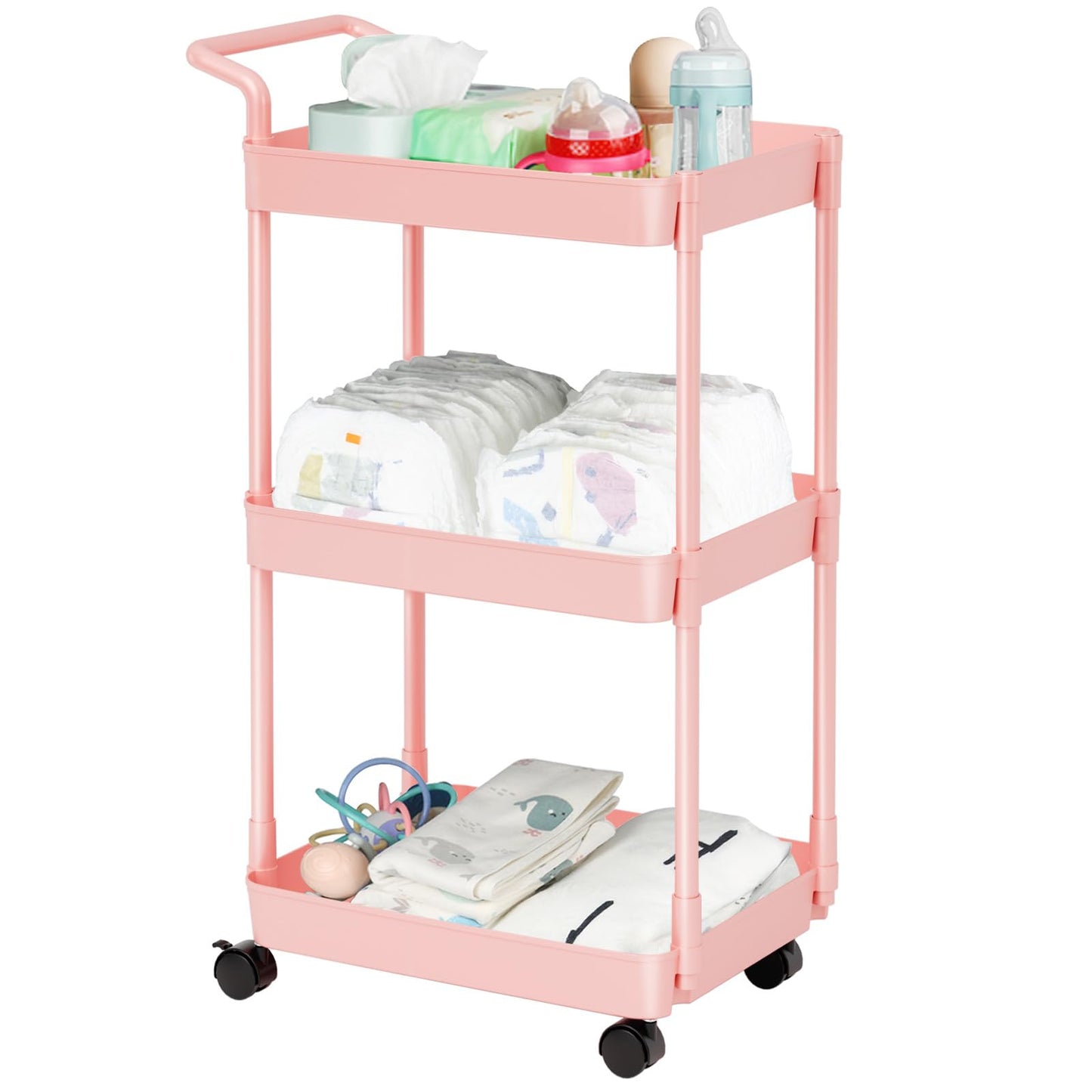 Volnamal Baby Diaper Caddy - Plastic Diaper Organizer for Nursery Essentials, Movable Cart for Changing Table & Crib, Easy to As