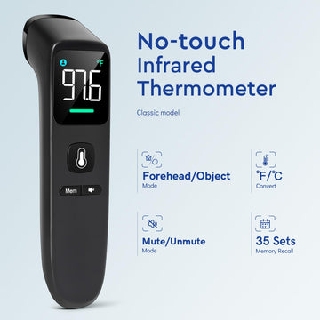 No-Touch Thermometer For Adults And Kids - Digital Forehead Thermometer With High Accuracy, Ultra Clear Ledscreen And Fever Alar