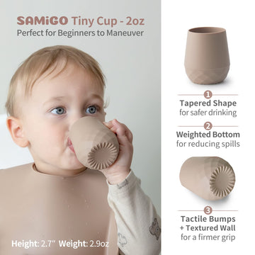 Samigo Silicone Baby Cups For 6-12 Months Infants - Tiny Open Cups - Training Cups For Baby Led Weaning - Set Of 2 Drinking Cups