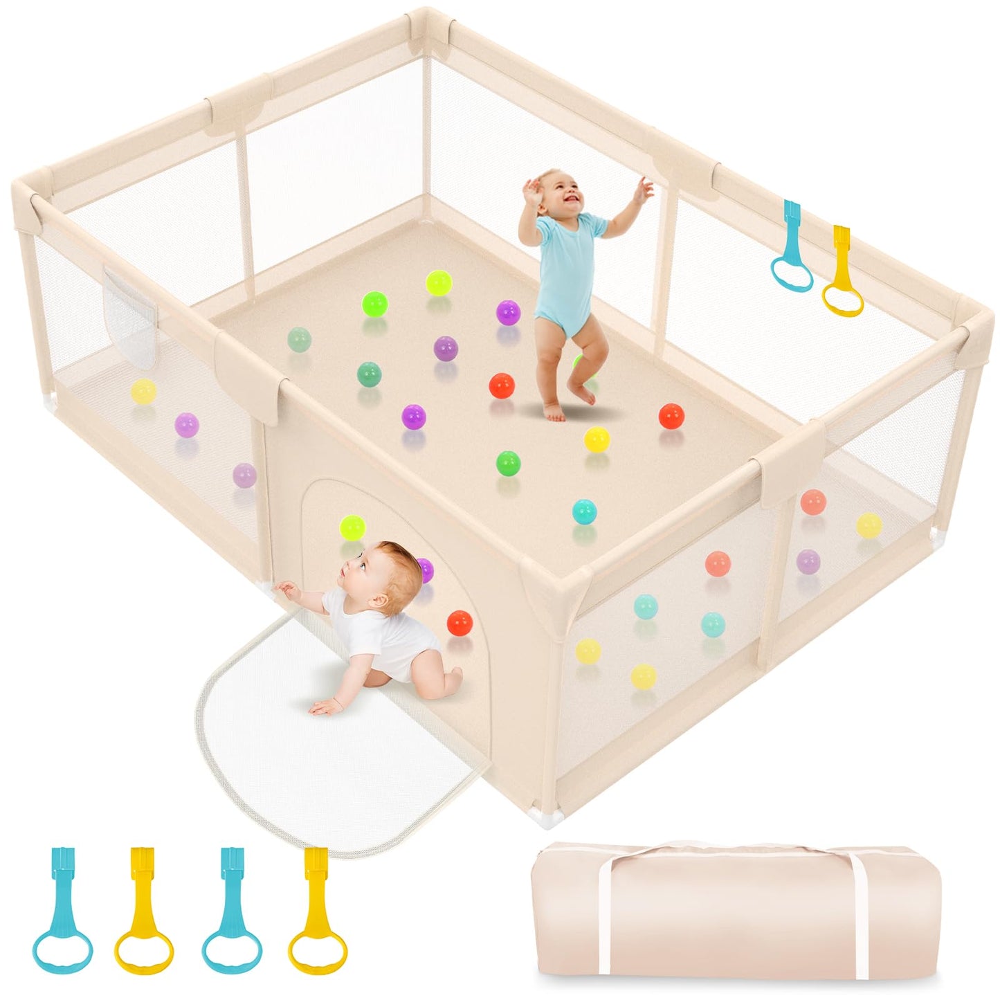 Abdtech Playpen for Babies and Toddlers 71x59inch - Extra Large Baby Gate Play Pen with Soft Breathable Mesh Cover - Indoor and