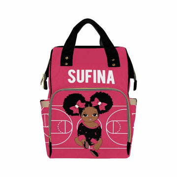 Artsadd Custom Diaper Backpack With Thermal Pockets, White And Pink Travel Backpack Customized Baby Bags With Name Personalized