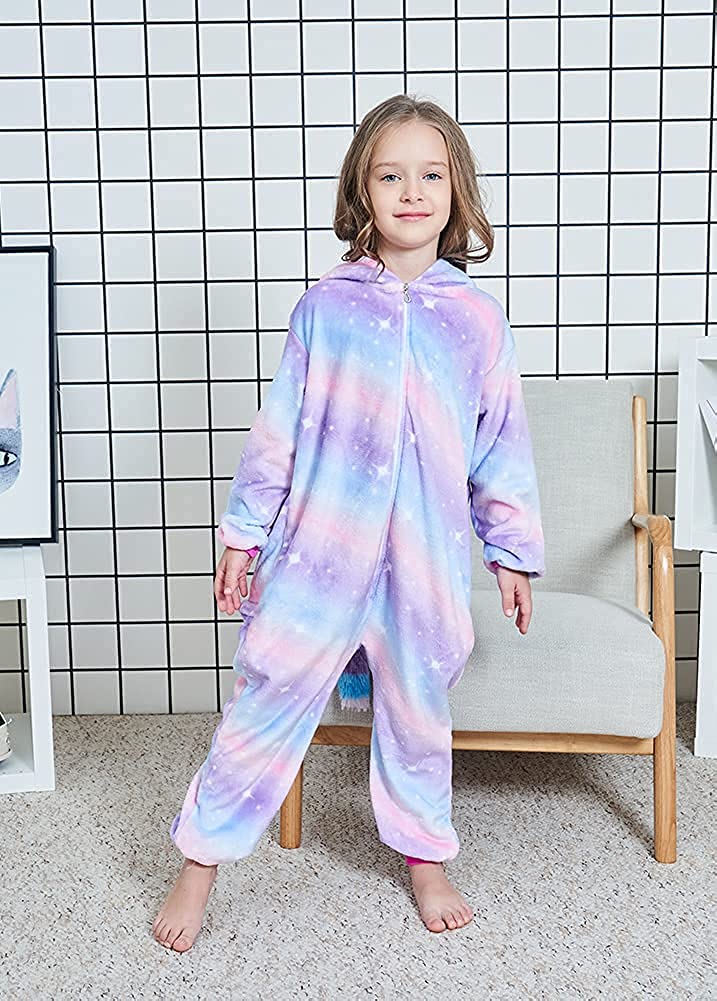 Cos Time Kids Unicorn Onesie Animal One Piece Pajamas Halloween Costumes (Bright Purple, 6-8 Years)