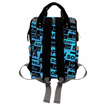 Personalized Name Diaper Backpack, Custom Blue & Black Name Diaper Bag Mummy Nursing Baby Bag Casual Travel Daypack Bag Fashion