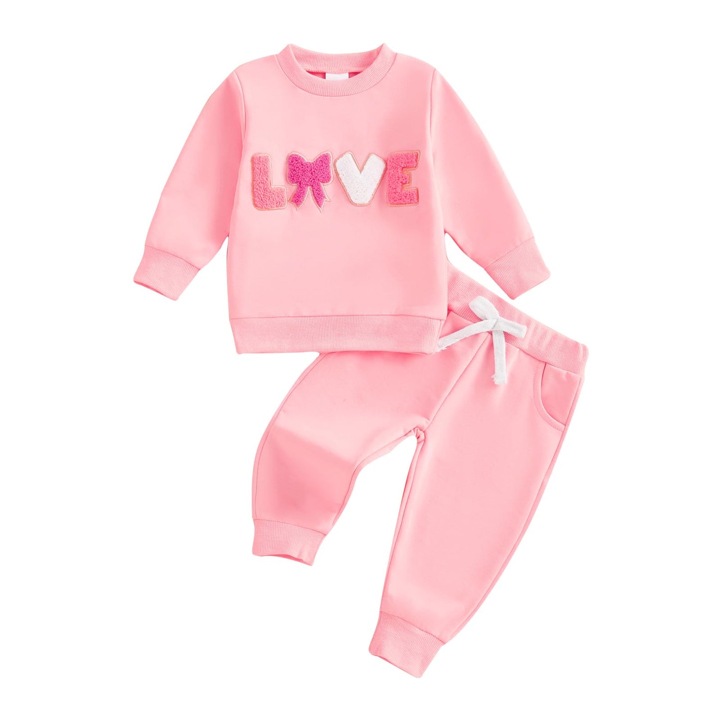 mlpeerw Toddler Baby Girl Valentines Outfit 3 6 9 12 18 24 Months Long Sleeve Sweatshirt Pants Set Cute Spring Clothes (B Bow Lo