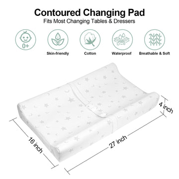 Mini Baby Changing Pad 27 X 16 With Cover For Combo Crib With Changer & Dresser, Waterproof & Non-Slip, Small Diaper Contoured F