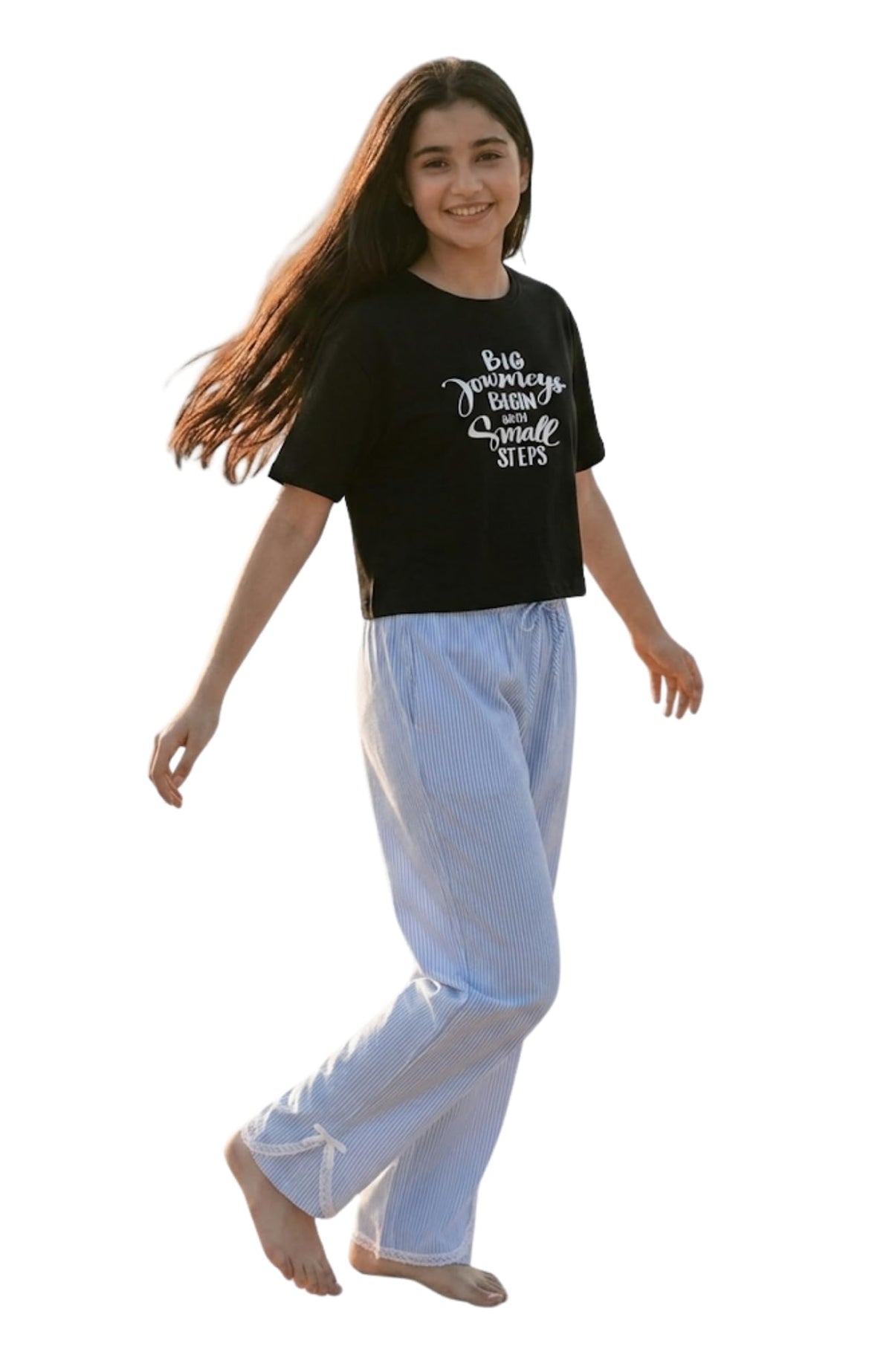 SHAIRA FASHION Girls Cotton Oversized Fit Crop Printed Top and Pant Pajama Set (Black, Blue, 1213 Years)