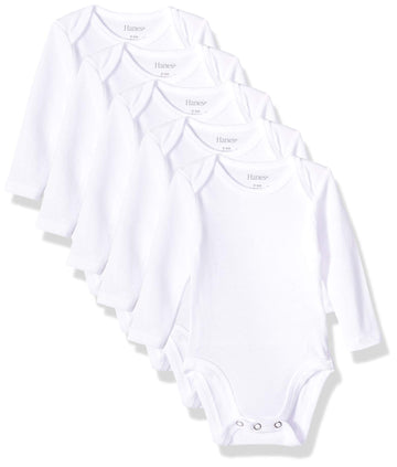 Hanes Baby Long Sleeve, Ultimate Flexy Bodysuits Boys & Girls, 5-Pack, Diamond White, 12-18 Months