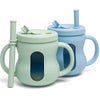 Xpecial 100% Silicone Baby Training Cup 2Pcs See-Through Toddler 5Oz Straw Drinking Cups For Infants 6 Months+ (Green And Blue)