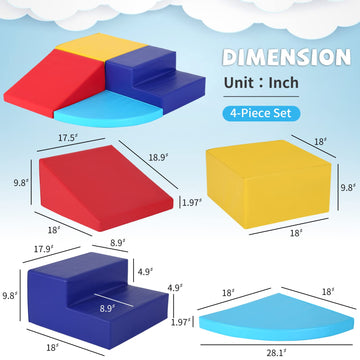 Kids Corner Climber 4-Piece Set - Soft Foam Climbing Toys For Toddlers 1-3, Indoor Baby Crawling & Sliding Play Set Kids Climbin