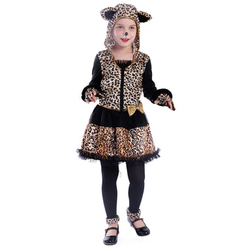 Lingway Toys Cheetah Costume For Girl'S Halloween,Girl'S Leopard Costume Dress With Tights,Glovelettes,Tail Large(12-14)