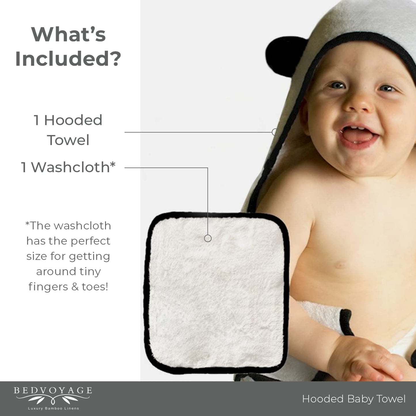 Bedvoyage Baby Hooded Towel, 8Pc Set With Baby Washcloths, Viscose Derived From Bamboo & Cotton, Toddler Bath Towel Gift Set, Ge