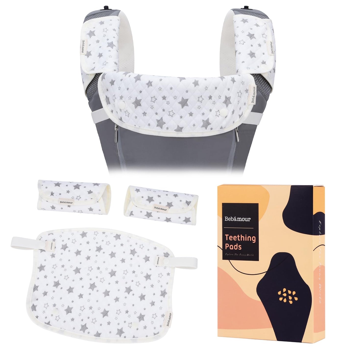 Bebamour Drool And Teething Reversible Cotton Pad For All Carry Positions Baby Carrier White Drool Bib For Boys & Girls(Light Gr