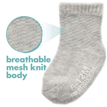 Fruit Of The Loom Baby 6-Pack All Weather Crew-Length Socks, Mesh & Thermal Stretch - Unisex, Girls, Boys (6-12 Months, Grey)