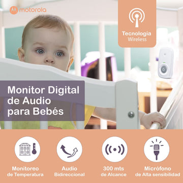 Motorola Mbp24 Audio Baby Monitor With Room Temperature Display, High Sensitivity Microphone And Two-Way Talk, White
