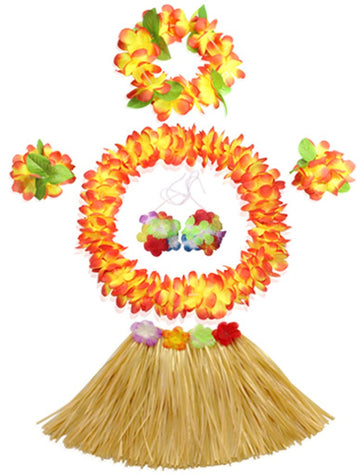 Fighting To Achieve 30Cm Hawaiian Grass Skirt Performance Costume Set For Girls