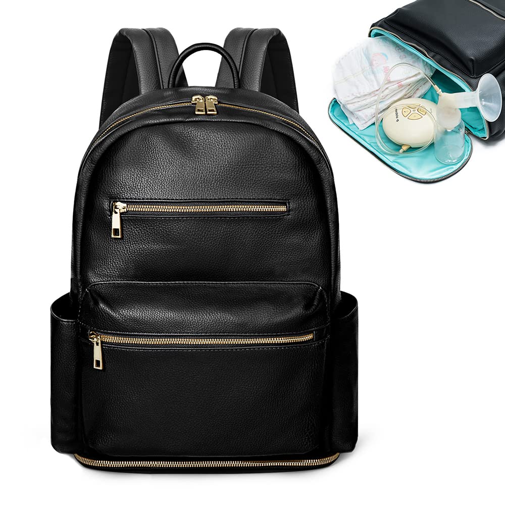 Mominside Diaper Bag Backpack, Leather Diaper Backpack, Breast Pump Bag Mommy Bag For Mom, With 13 Inch Laptop Sleeve, 2 Insulat