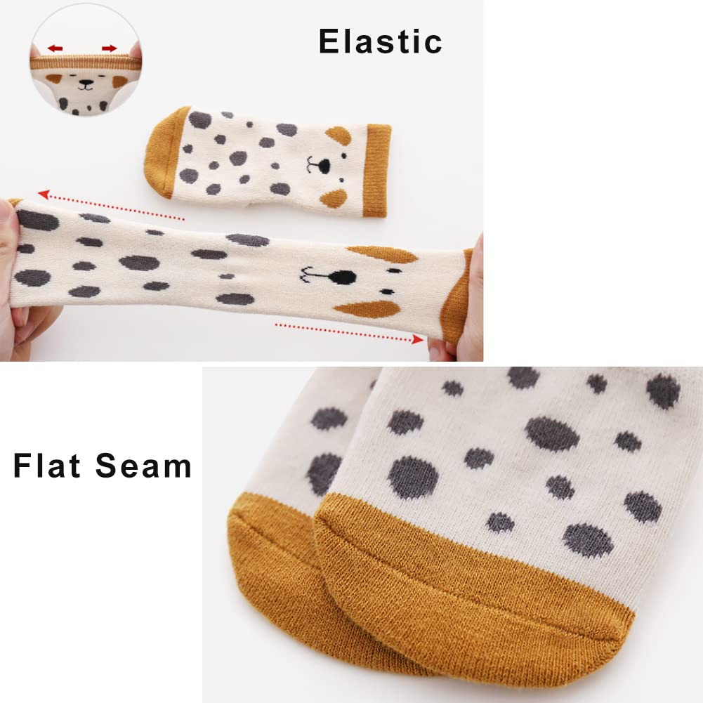 Exegawe Toddler Non Slip Socks, Cute Baby Socks With Grips Crew Socks 5 Pairs(G,M/1-3Y)