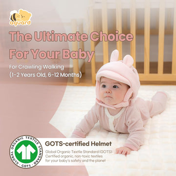 Organic Baby Head Protector- Baby Helmet Gots Certified Cotton, Bunny, Adjustable & Ultra-Lightweight Head Protector For Crawlin