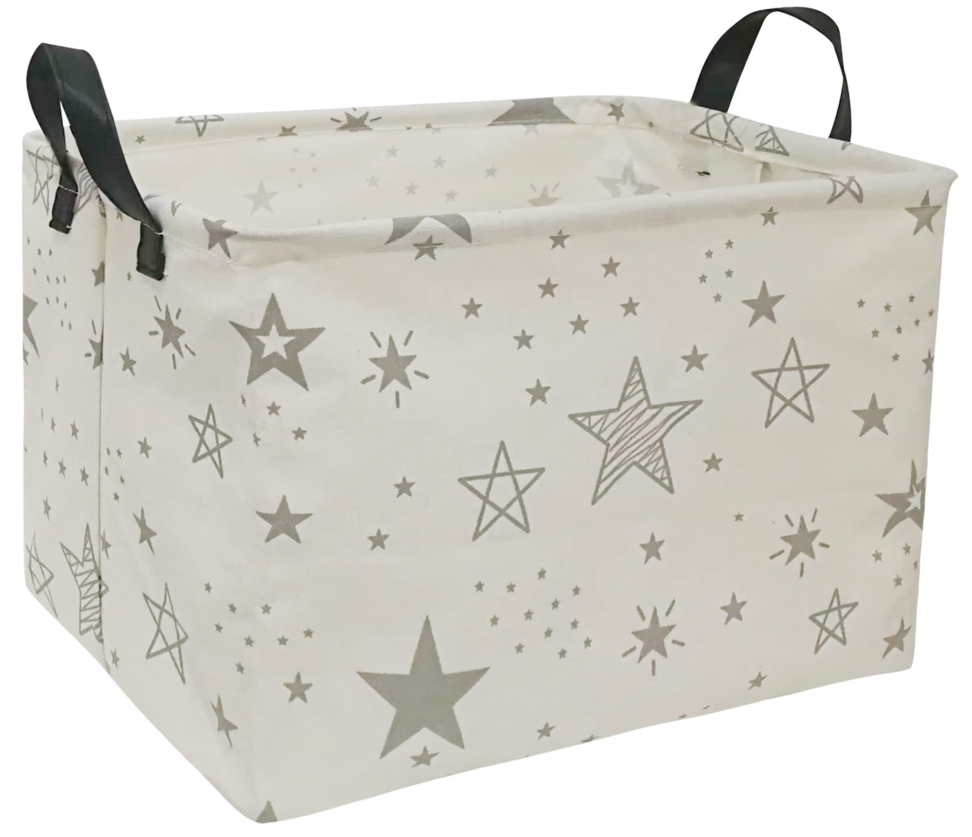 Acmuuni Rectangle Gray Star Patttern Canvas Waterproof Basket Laundry Hamper With Handles For Kids Boys Girls Toys Room, Bedroom