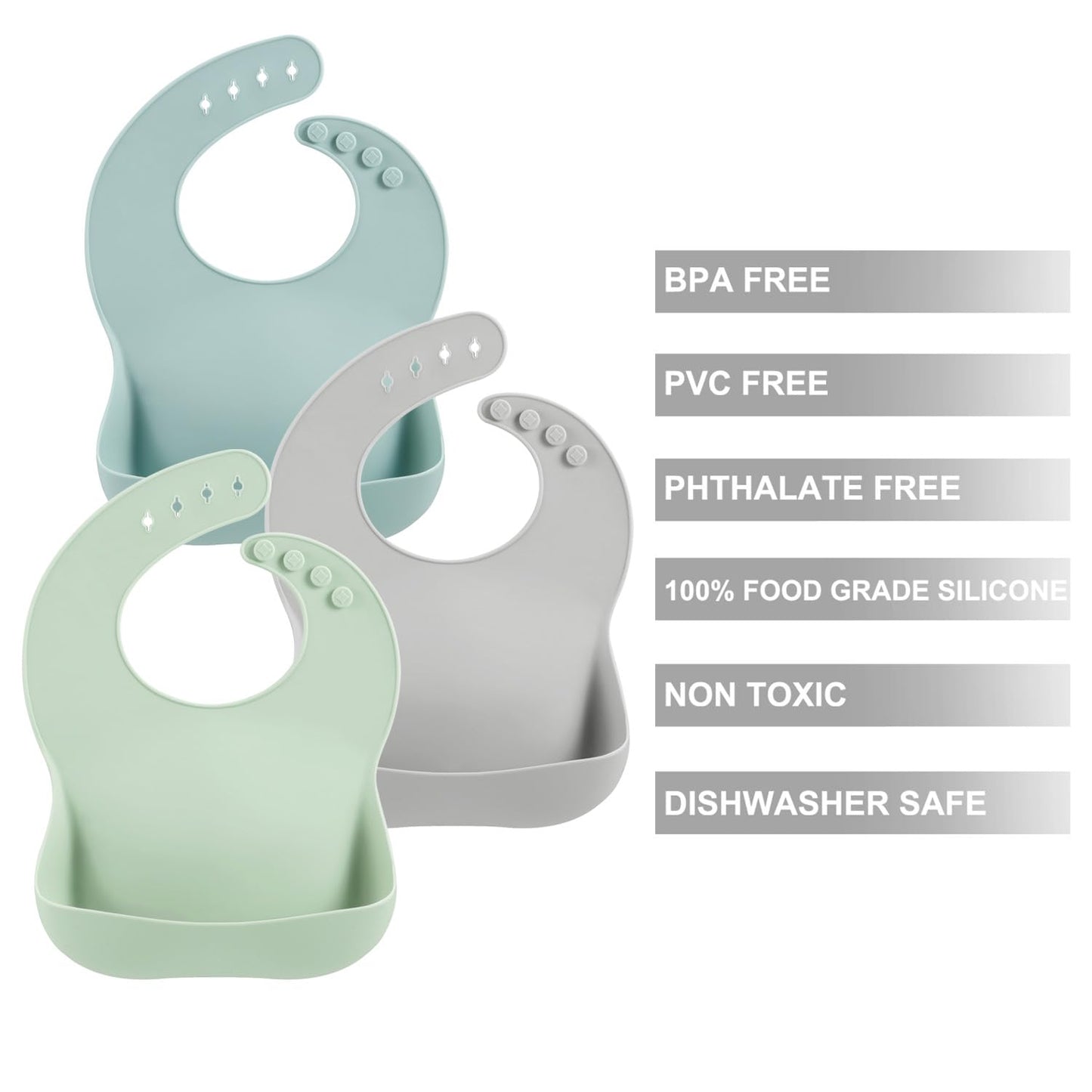 Pandaear 3 Pack Silicone Baby Bibs For Boys Girls| Waterproof Toddler Bibs| Adjustable Unisex Baby Bibs For Eating| Bpa Free Sof