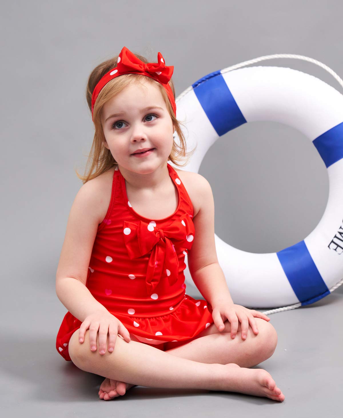 Jastore Baby Girls Swimwear One Piece Swimsuits Beach Wear With Headband (12-24 Months,Red)