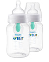 Philips Avent Anti-Colic Baby Bottle With Airfree Vent, 9Oz, With Flow 2 Nipples, 1M+, 2Pk, Clear, Scy703/02