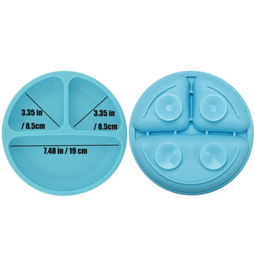 Pandaear Divided Unbreakable Silicone Baby And Toddler Plates - 3 Pack - Non-Slip - Dishwasher And Microwave Safe - Silicone (Bl