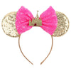 Seamoy Sequin Mouse Ears Headband, Rose Gold Mice Ears, Pink Bow Hairband, Sparkle Rose Gold Classic Red, Castle Pink