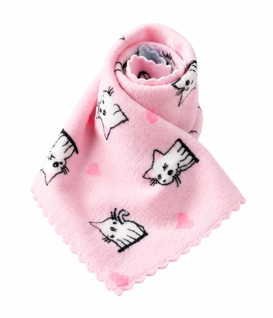 Pink Cat Print Fleece Washcloth with Scalloped Edges