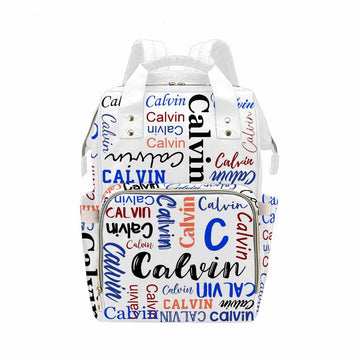 Personalized Diaper Backpack, Custom Logo White Blue Diaper Bag Baby Nappy Bag Fashion Shoulder Bag Casual Daypack Bag For Men W