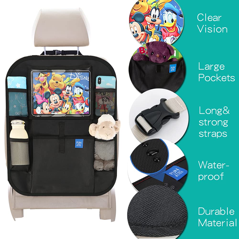 Funbliss Car Seat Protector + Kick Mats Car Backseat Organizer Black,Suitable For All Cars,Xl Largest Car Seat Cover For Child B
