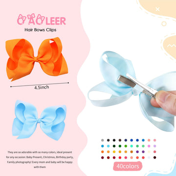 Oaoleer 40 Colors 4 Inch Hair Bows Clips Grosgrain Ribbon Bows Hair Alligator Clips Hair Barrettes Hair Accessories For Girls To