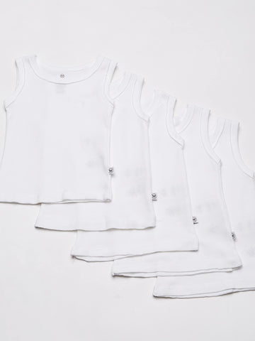 Honestbaby Sleeveless Muscle T-Shirts 100% Organic Cotton For Infant Baby And Toddler Boys, Girls, 5-Pack Bright White, 5T