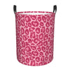 Gbuzozie Pink Leopard Texture Round Laundry Hamper Storage Basket Toys Clothes Organizer Bin For Home Bathroom Bedroom Dorm Nurs