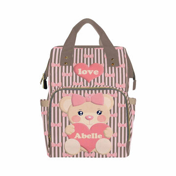 Artsadd Personalized Baby Bag Casual Shoulder Bag, Custom Pink Love Stripe Diaper Backpack With Thermal Pockets Multifunction Da