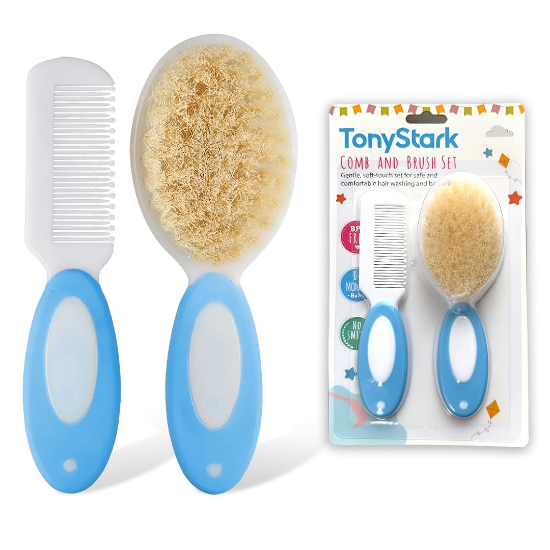 Tony Stark Baby Brush And Comb Set, Newborn Essentials Set With Baby Comb And Soft Bristle Hair Brush For Your ToddlerS Scalp (B