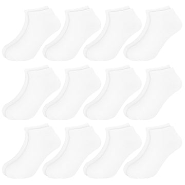 Booph 12 Pairs Kids Ankle Socks Boys Girls Half Cushion Socks 4-6 Years White