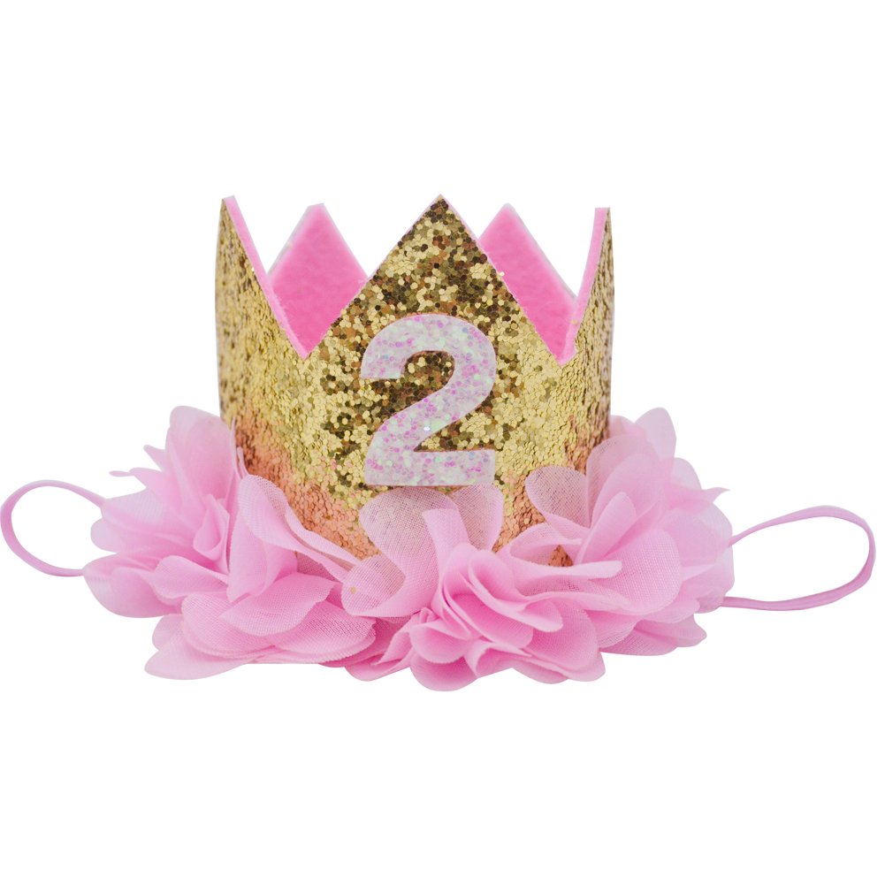 2Nd Birthday Crown Baby Girl Flower Tiara Headband Party Hat Hairband
