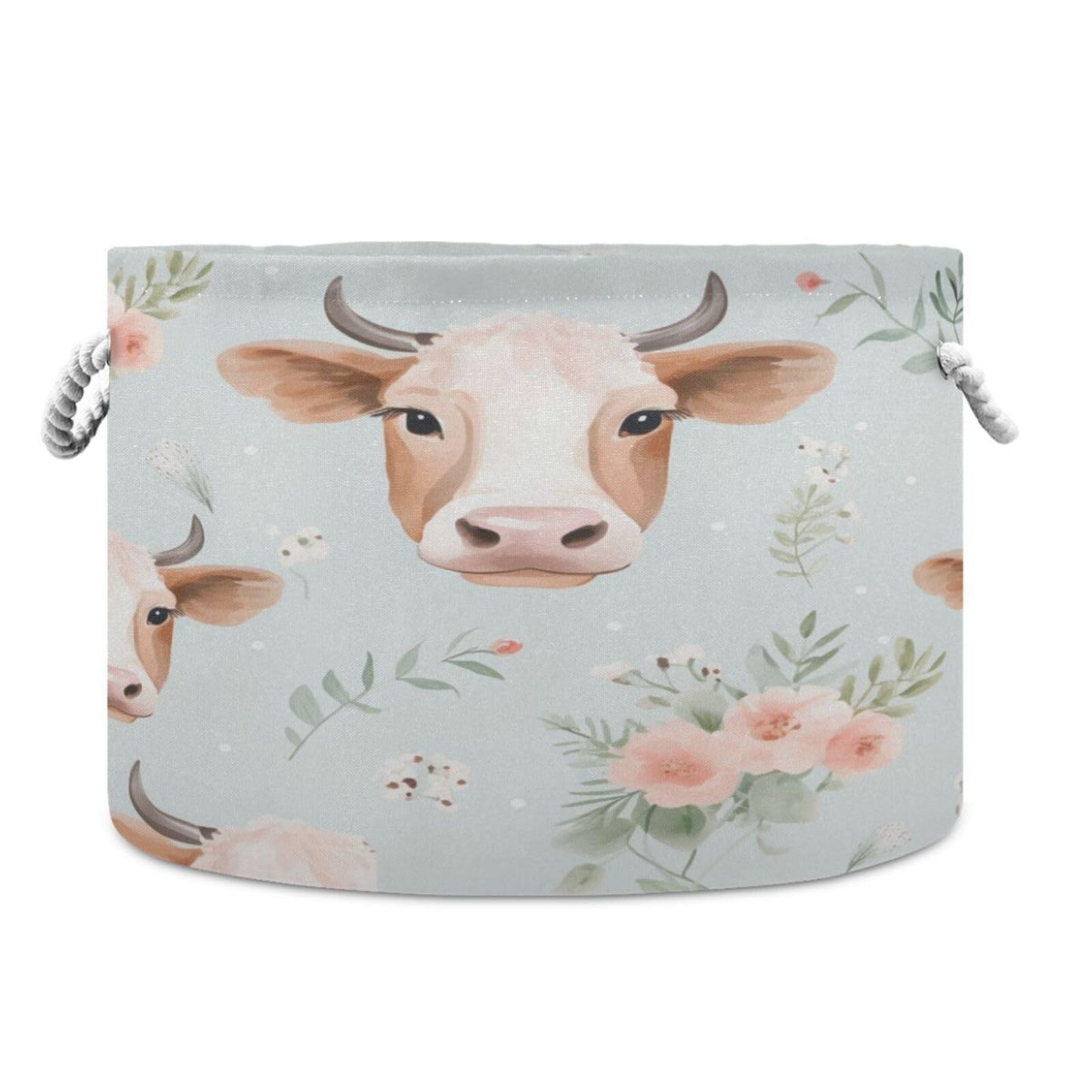 Canvas Storage Organizer Bin, Cute Cow (1) Storage Basket Laundry Hamper with Handle for Clothes Playroom Decor, Large, 20 in Di