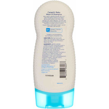 Cetaphil Baby - Wash & Shampoo - with Organic Calendula - Net Wt. 7.8 FL OZ (230 mL) Per Bottle - Pack of 2 Bottles (Packaging/D