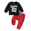Nzndshd Valentines Day Baby Boy Outfit Letter Embroidered Long Sleeve Sweatshirt Heart Print Pants Set 2Pcs Clothes (Black Love