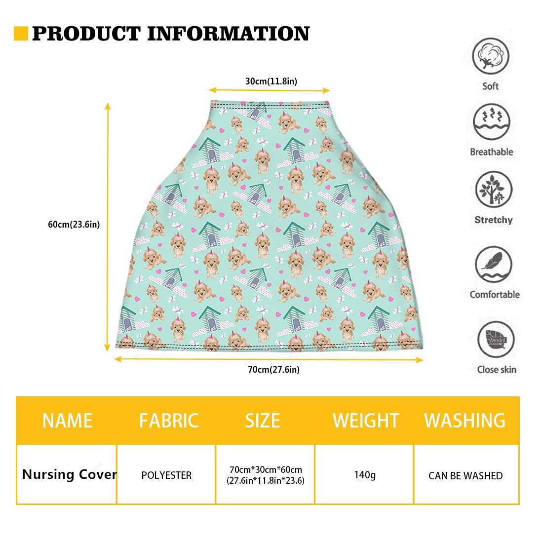 Ledback Novelty Cow Sunflower Print Stretchy Car Seat Cover For Babies,Nursing Cover Breastfeeding Cover,Soft Breathable Baby Ca
